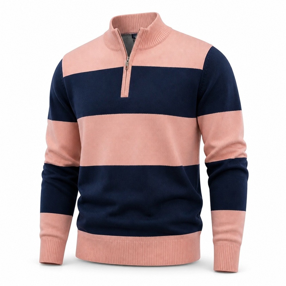 Club Room Mens XL Pink Navy Blue Striped 1/4 Zip Cotton Sweater 100190970MN